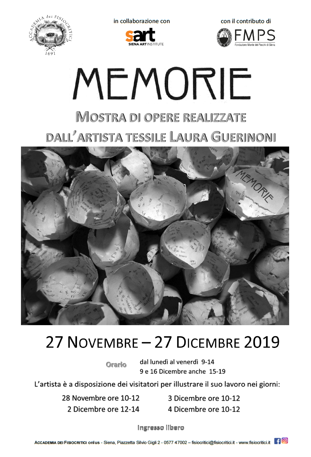 2019.11.27 Locandina mostra Memorie PER